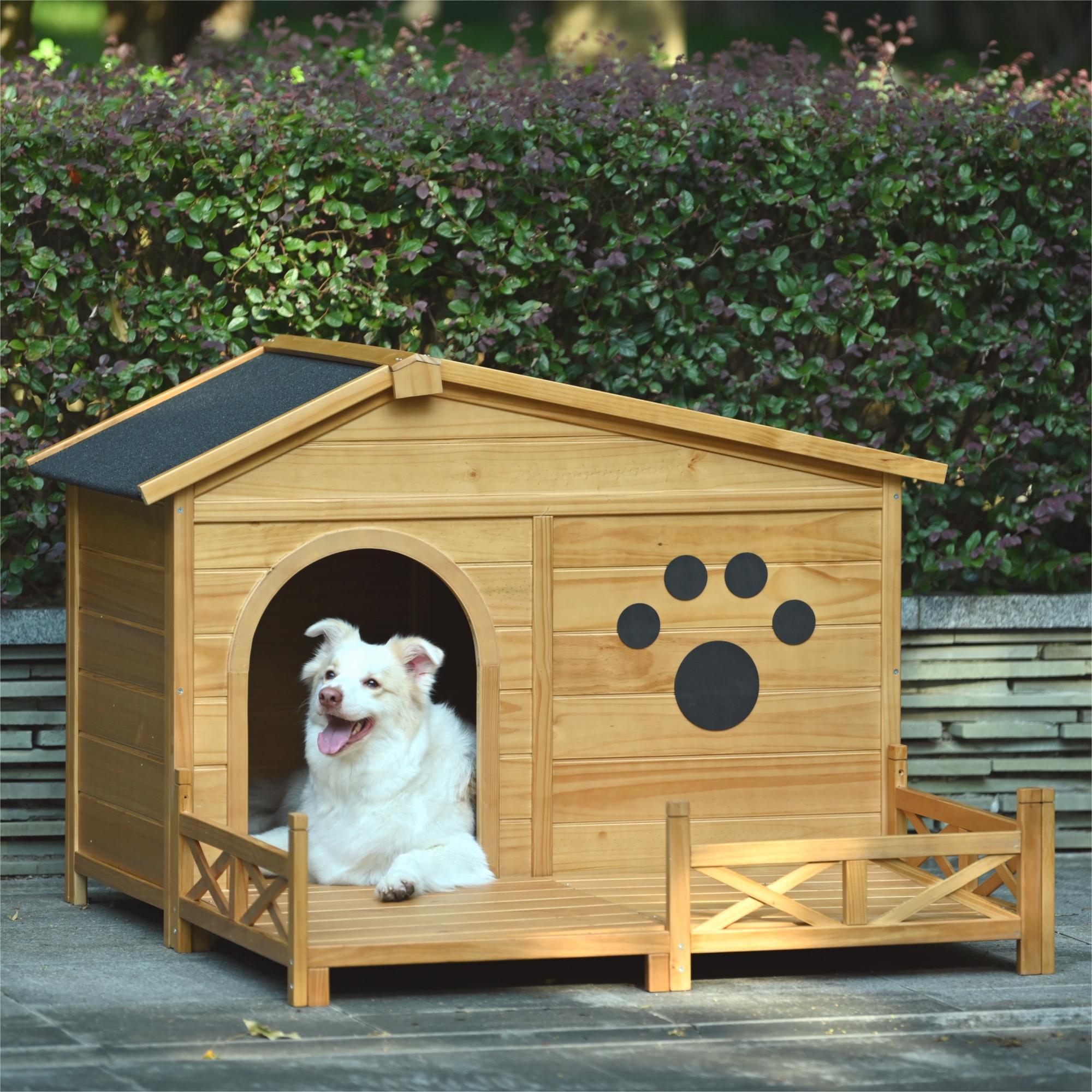 Large Wooden Dog Kennel with Porch & Asphalt Roof
