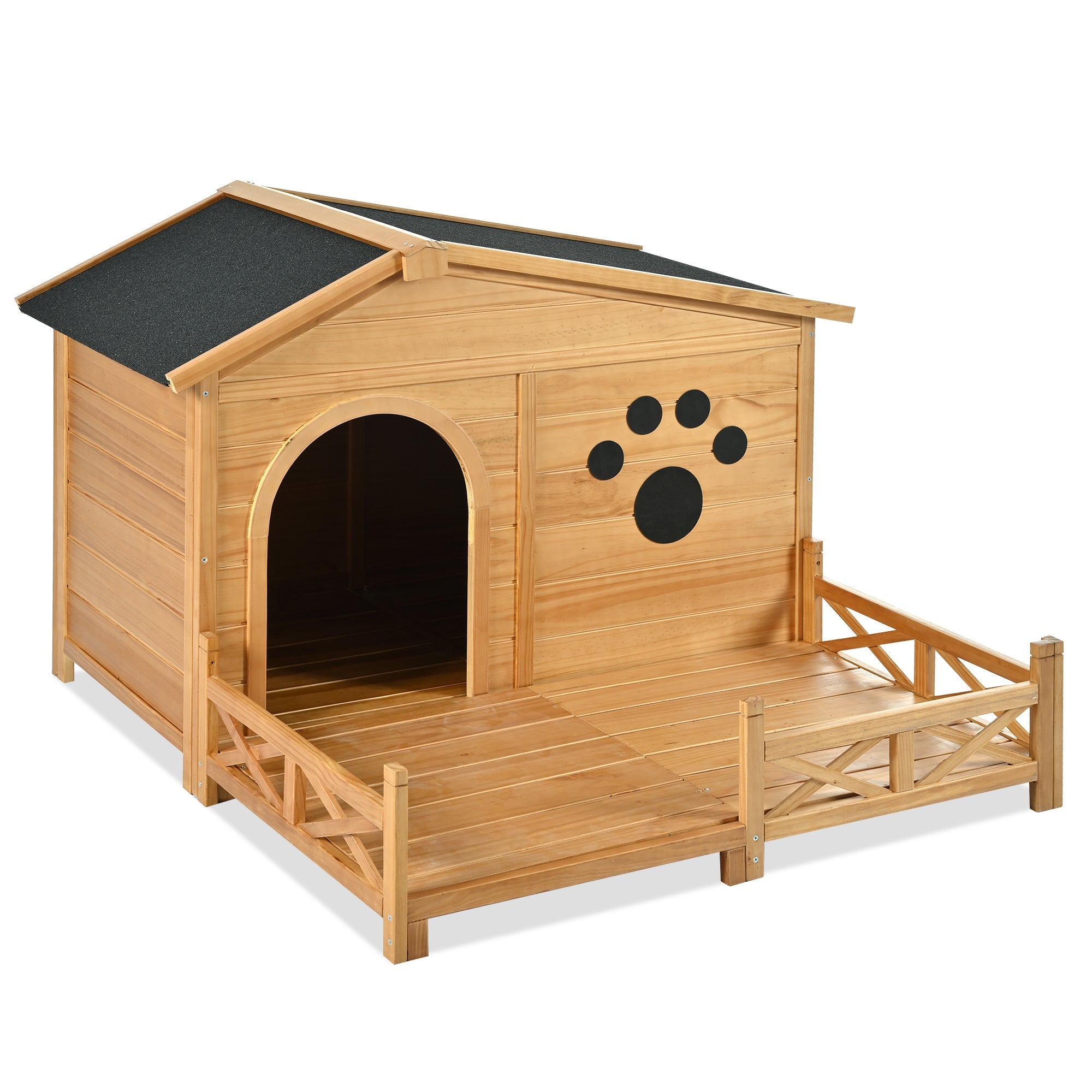 Large Wooden Dog Kennel with Porch & Asphalt Roof