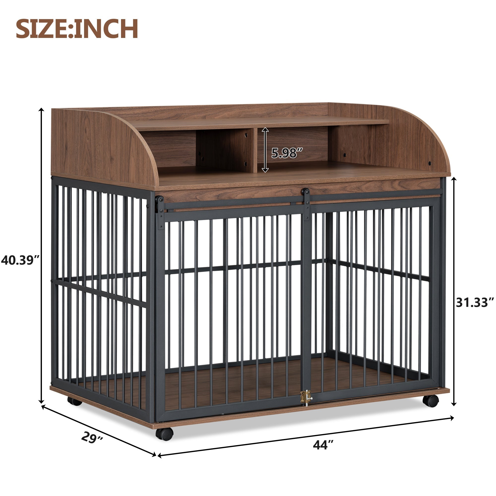 Large Dog Crate Furniture – 44" with Lockable Wheels
