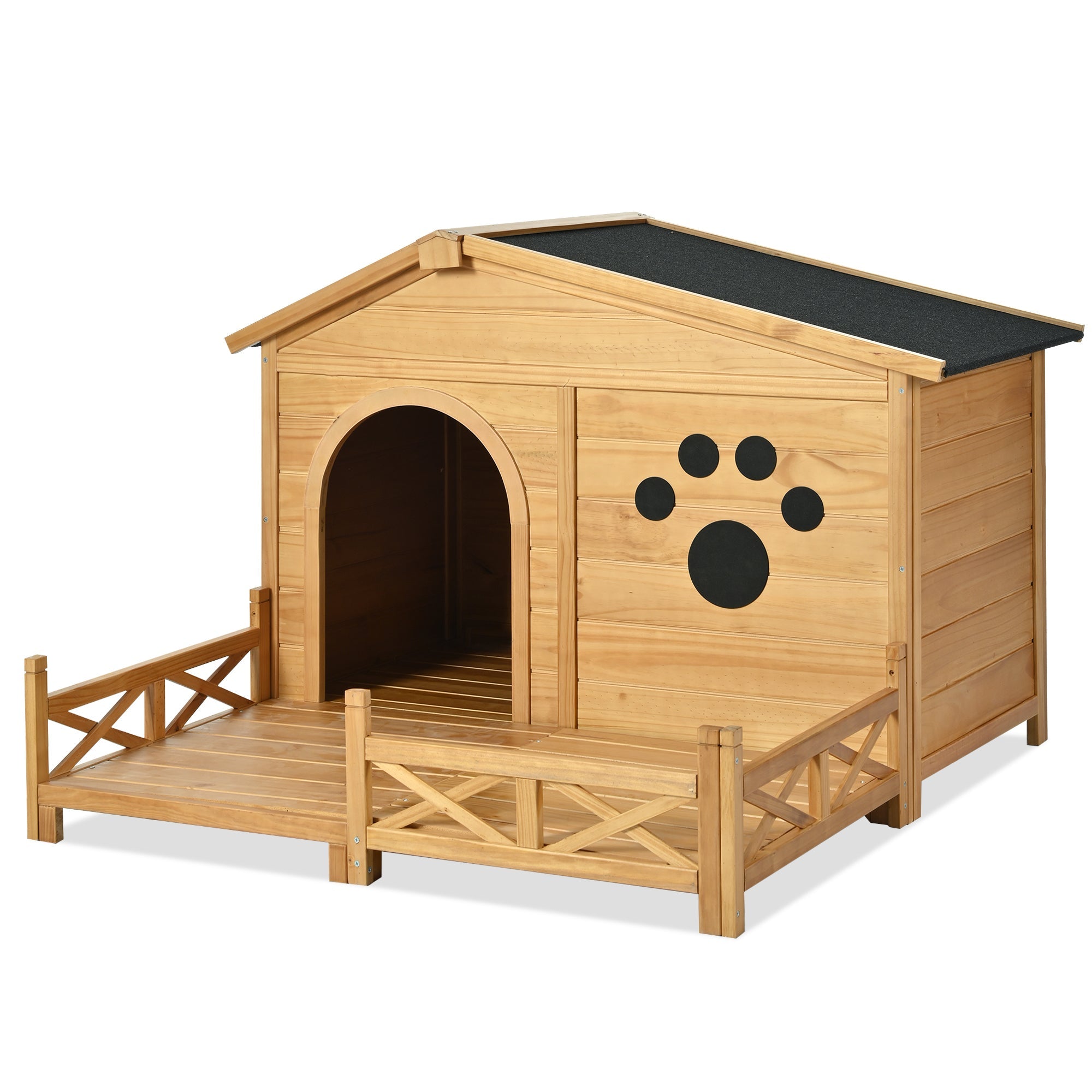 Large Wooden Dog Kennel with Porch & Asphalt Roof
