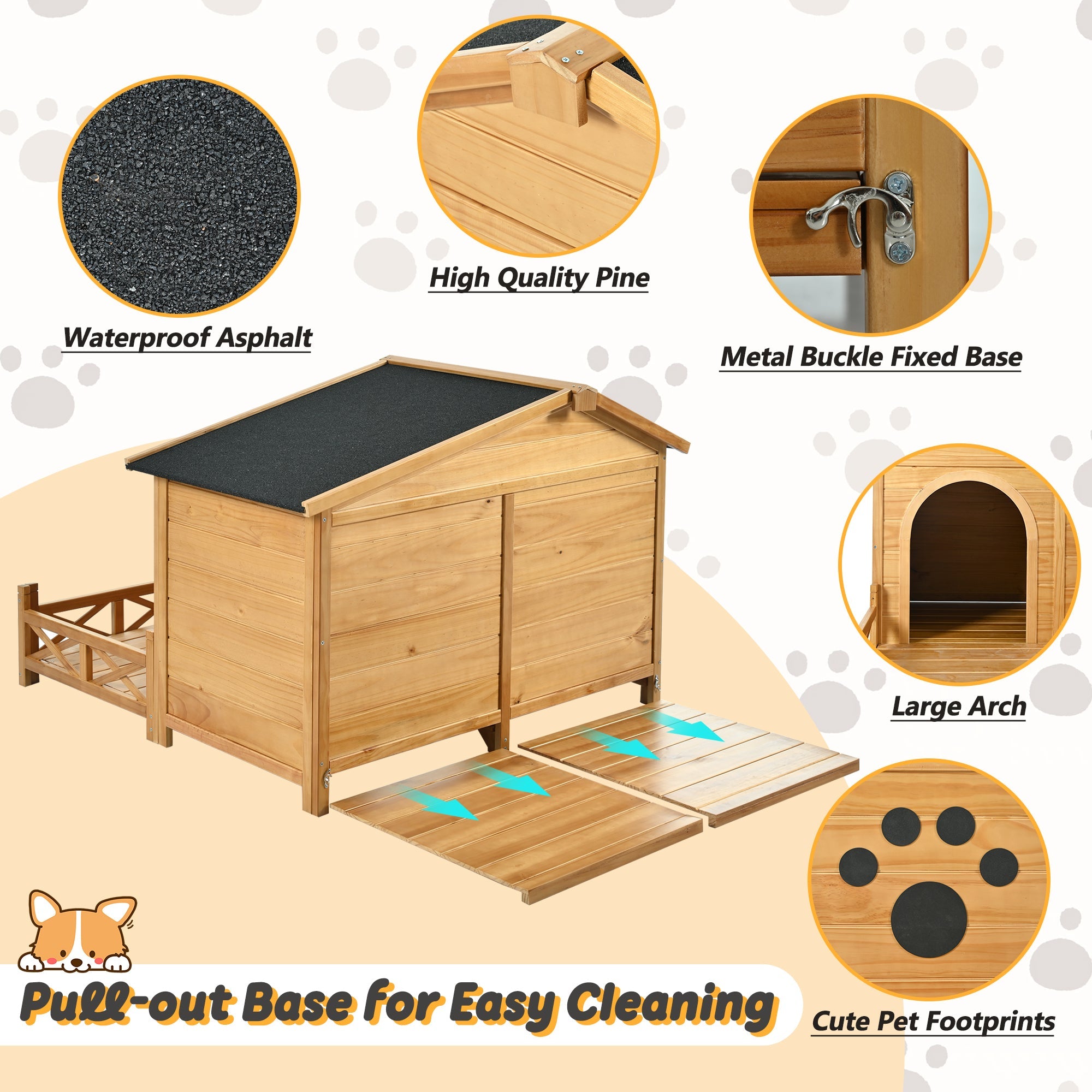 Large Wooden Dog Kennel with Porch & Asphalt Roof