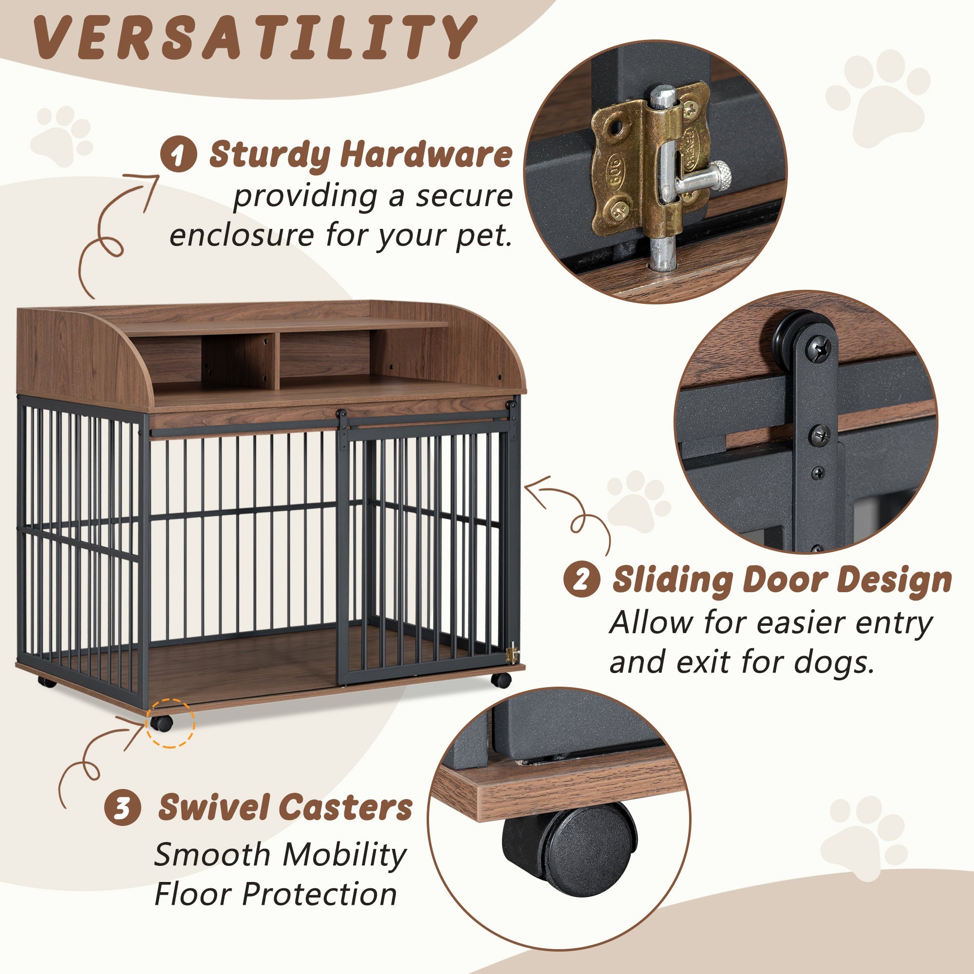 Large Dog Crate Furniture – 44" with Lockable Wheels