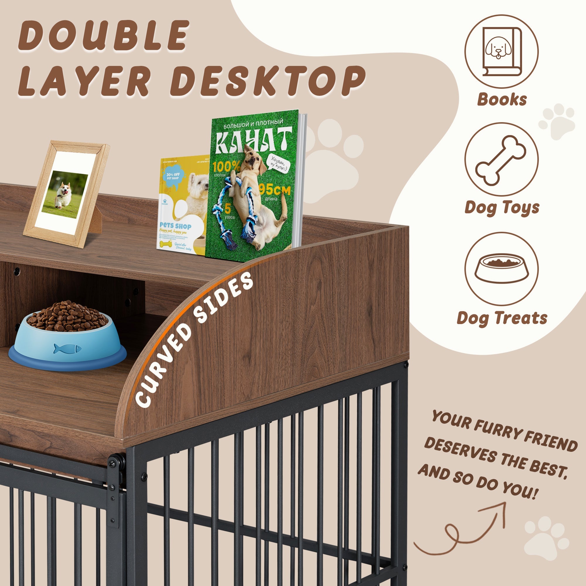 Large Dog Crate Furniture – 44" with Lockable Wheels
