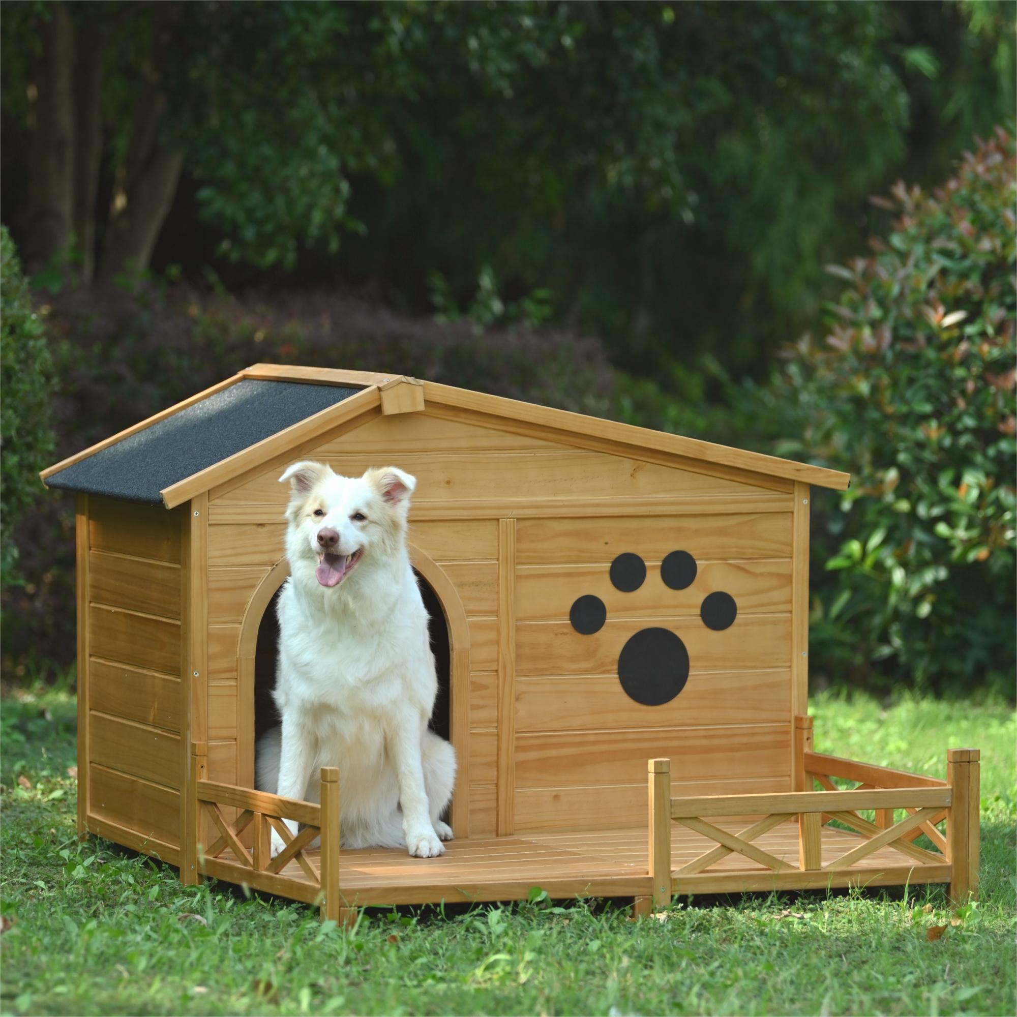 Large Wooden Dog Kennel with Porch & Asphalt Roof