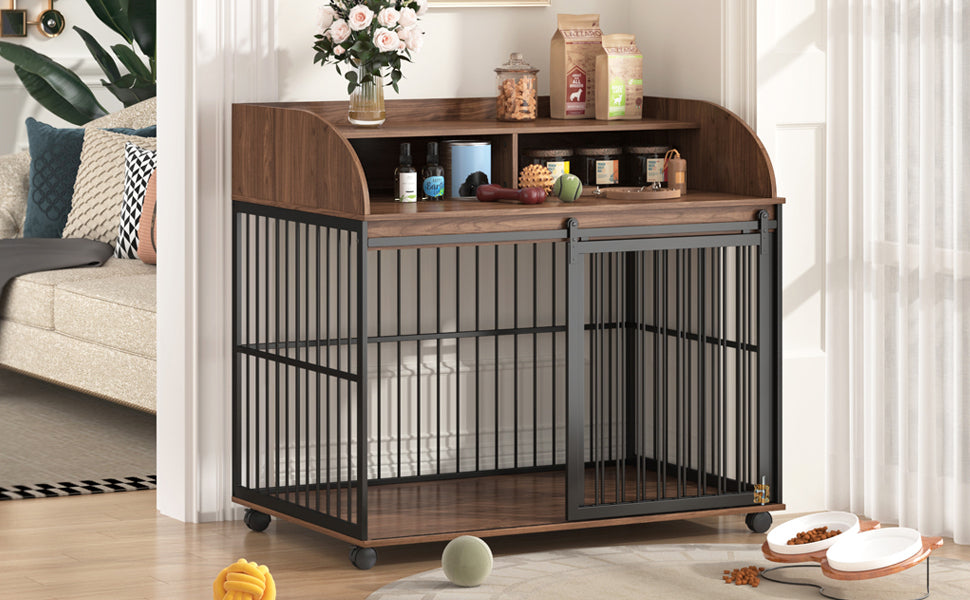 Large Dog Crate Furniture – 44" with Lockable Wheels