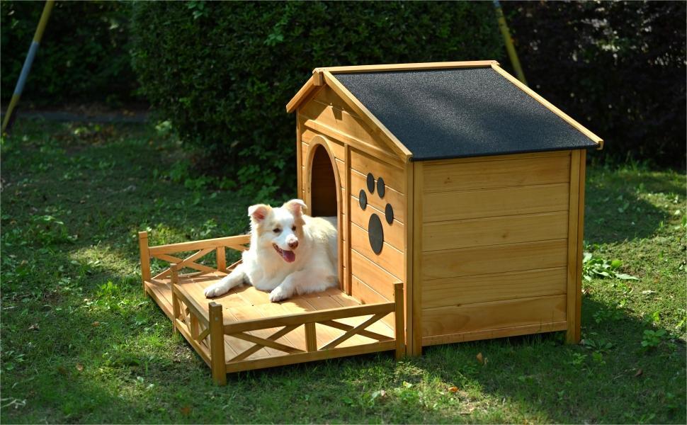 Large Wooden Dog Kennel with Porch & Asphalt Roof