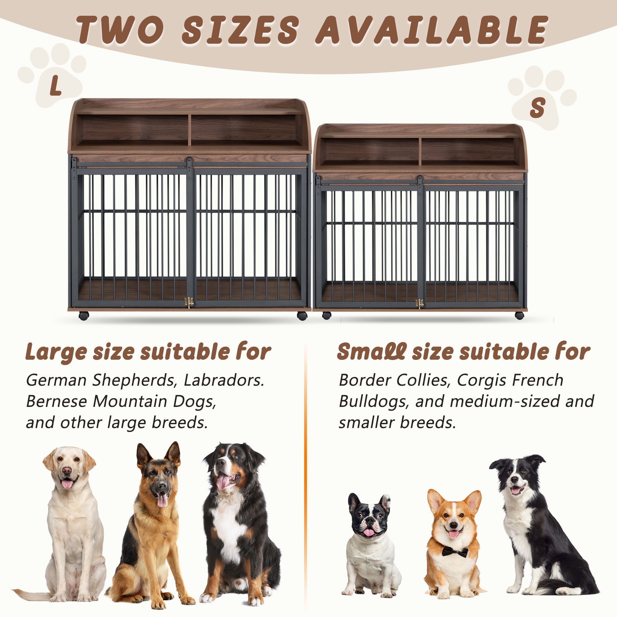 Large Dog Crate Furniture – 44" with Lockable Wheels