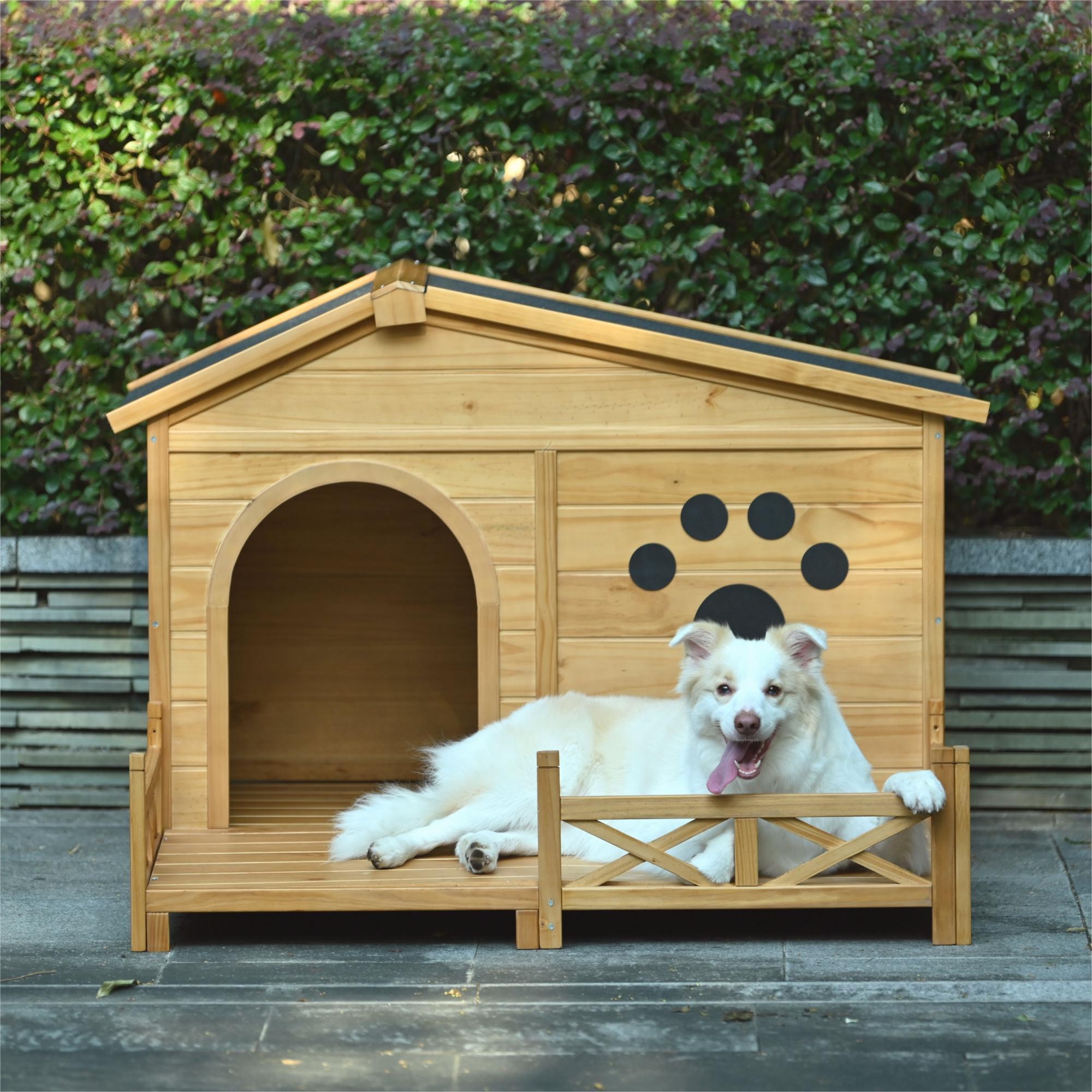 Large Wooden Dog Kennel with Porch & Asphalt Roof