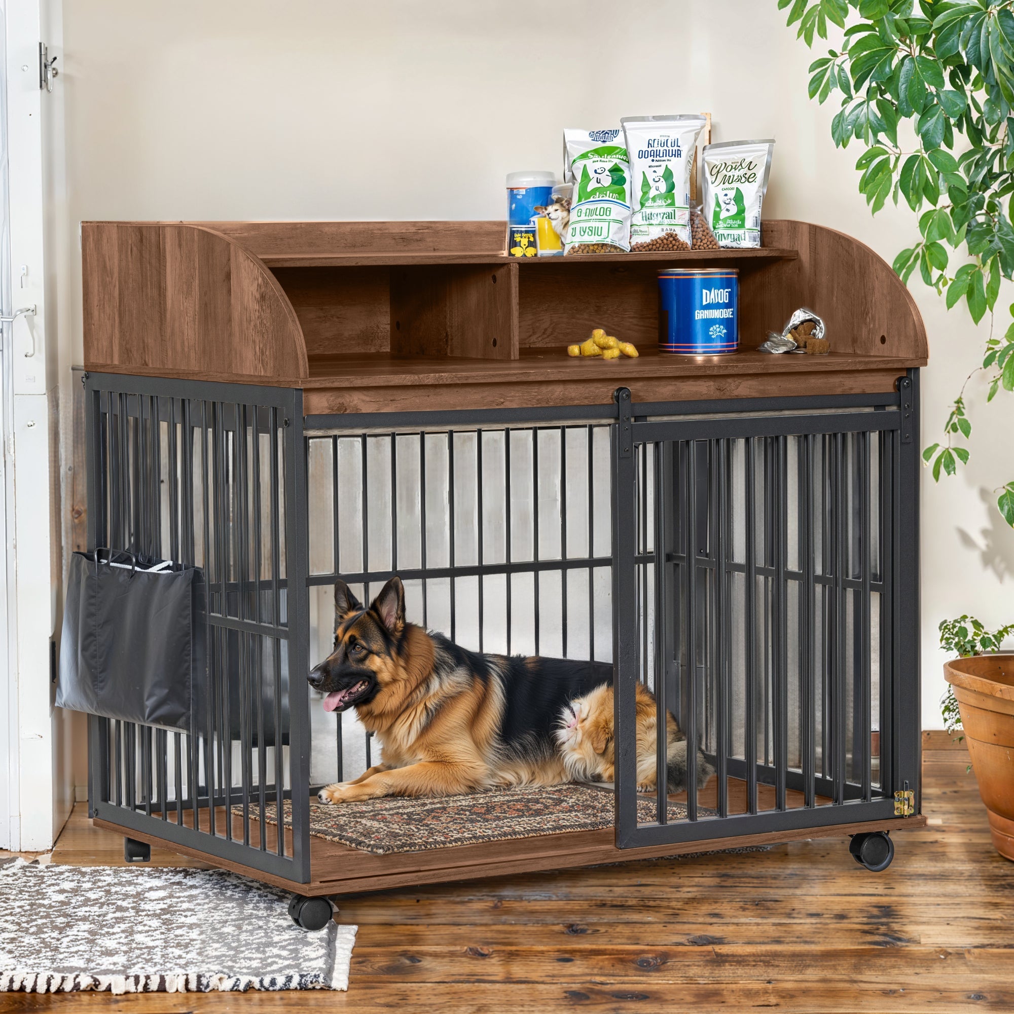 Large Dog Crate Furniture – 44" with Lockable Wheels